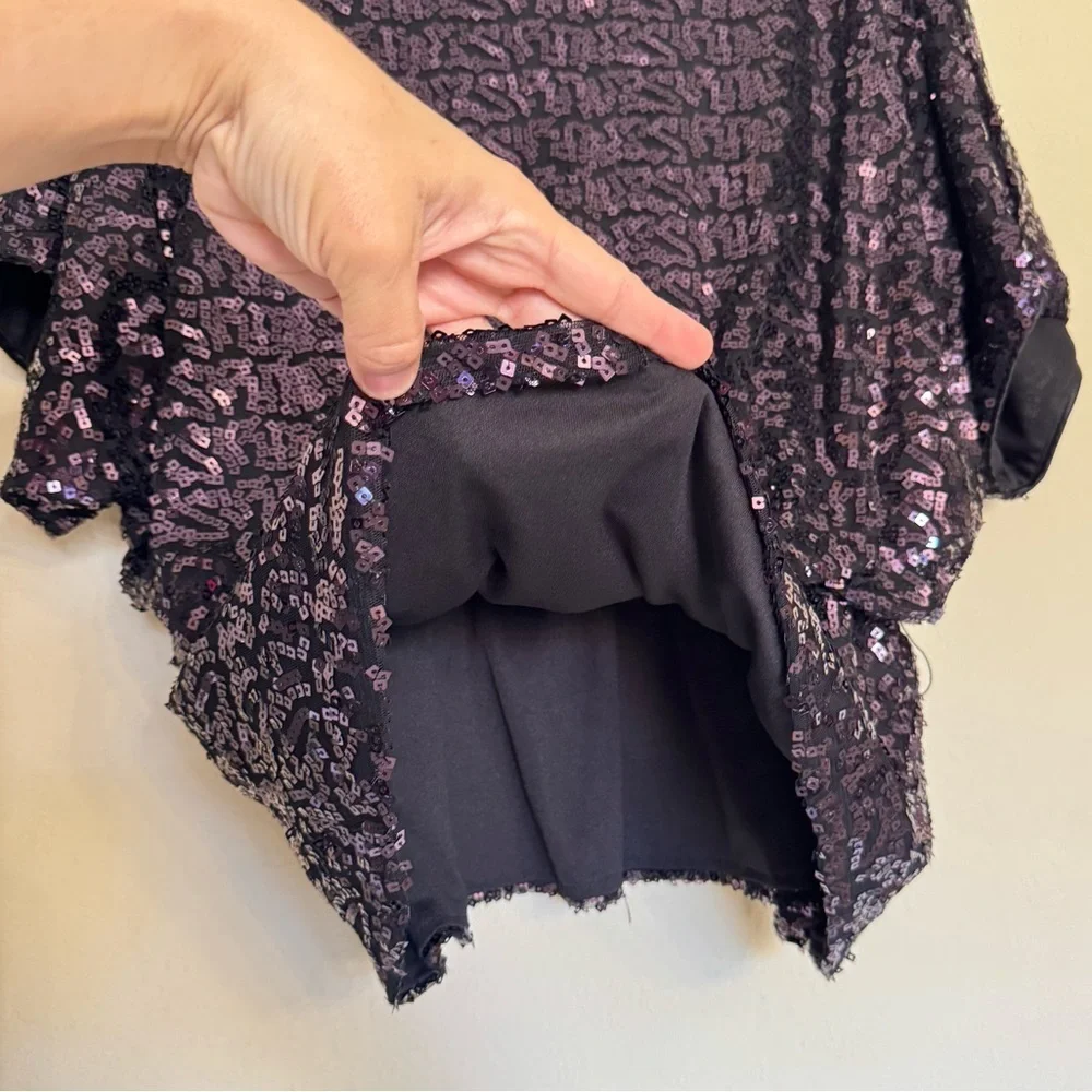 Xscape Black Beaded Purple Square Blouse Top Sz 10 Party Evening Cocktail Fancy